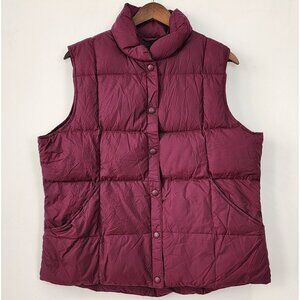 Lands End Womens Oxblood Snap Puffer Vest L/G 14-16 Outerwear Goose Down NWOT